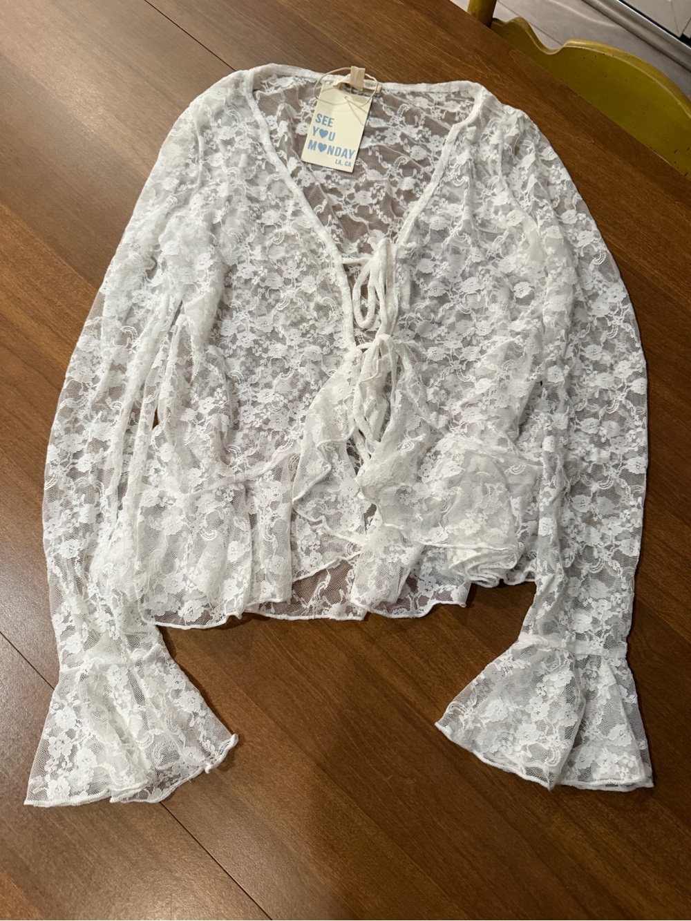 Women See You Monday Long Sleeve Ivory Blouse NWT - Medium